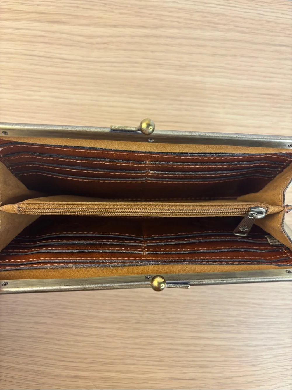 Patricia Nash Tan Leather Frame Kisslock Clutch Wallet